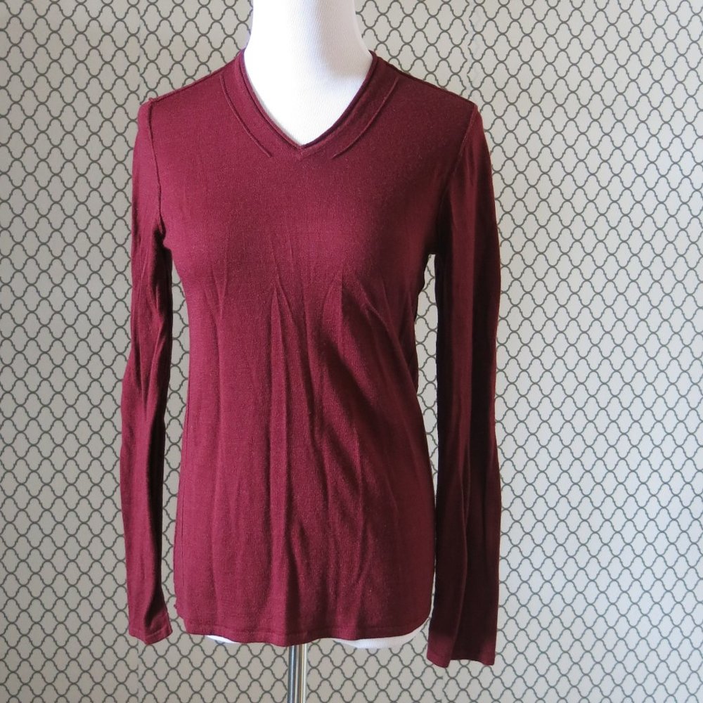 JOHN VARVATOS U.S.A. Merino Wool Blend Maroon V Neck Sweater - Size Small